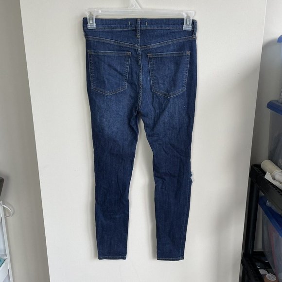 Free People Women's Size 28 Dark Wash Distressed High Rise Skinny Jeans Stretch - Picture 3 of 7